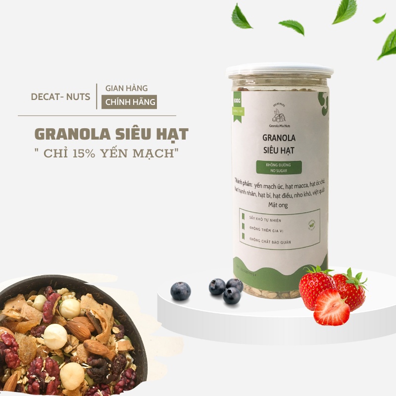 Granola- Ngũ cốc Mix Siêu Hạt 15% yến mạch không đường, ( Phù Hợp Với Cả Mẹ Bầu ) 100%ảnh thật feed ở hình cuối