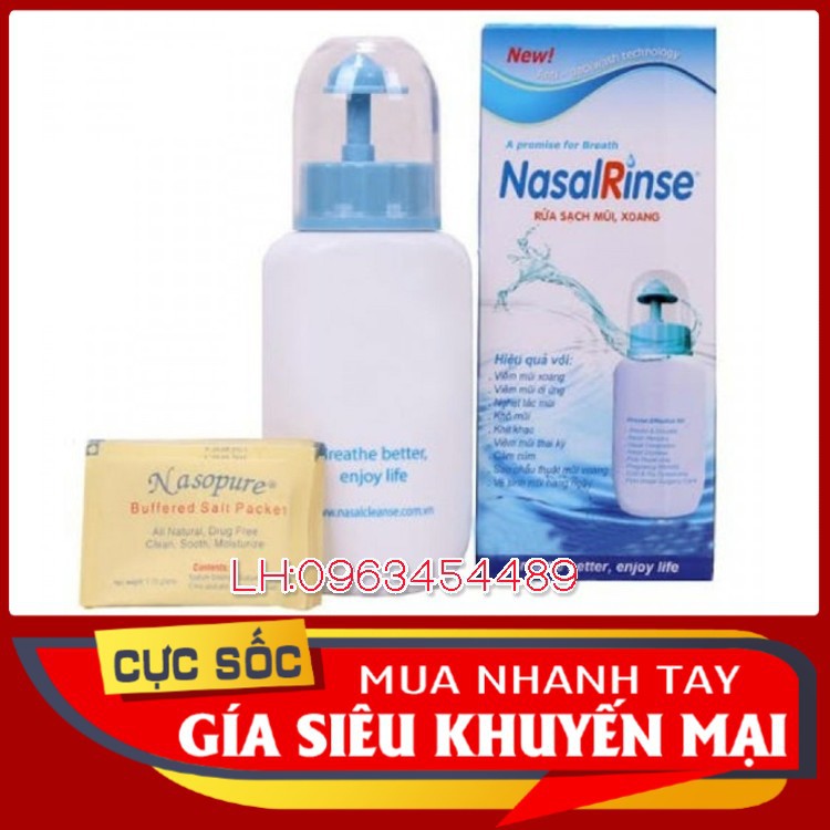 Bình rửa xoang mũi Nasal Rinse tặng 10 gói muối rửa mũi
