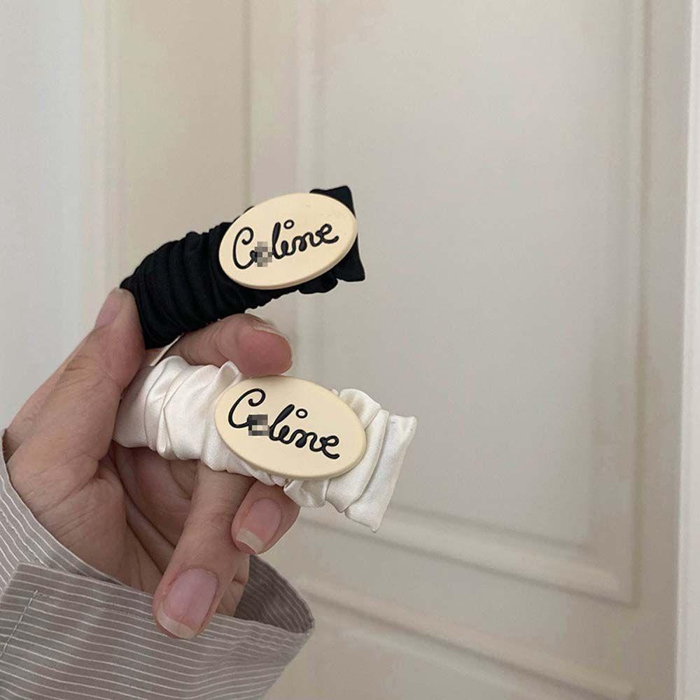 Kẹp Tóc Vải Lụa Satin Màu Trắng / Đen In Chữ Thời Trang Cho Bạn Gái