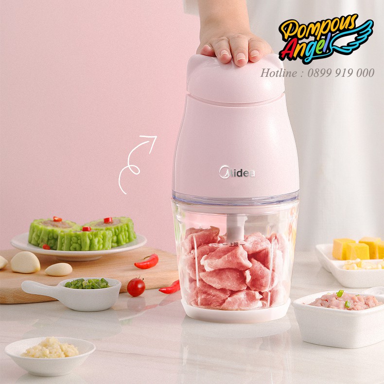Máy xay thịt rau củ 200w đa năng cao cấp MIDEA MJ-BC200G lưỡi dao 3 cánh , màu hồng, cối thủy tinh cao cấp
