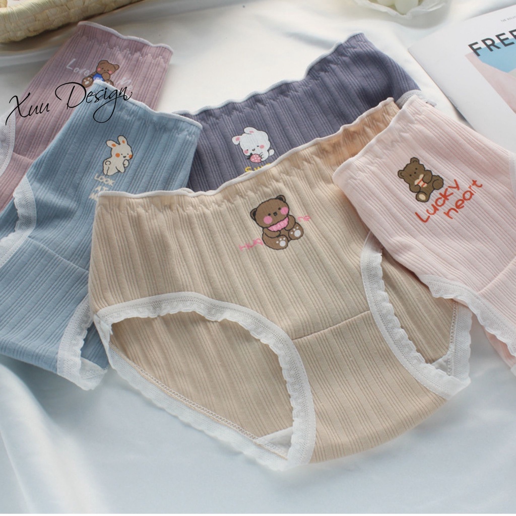 Quần lót nữ cotton hình thú phối ren viền dễ thương XUU QC90