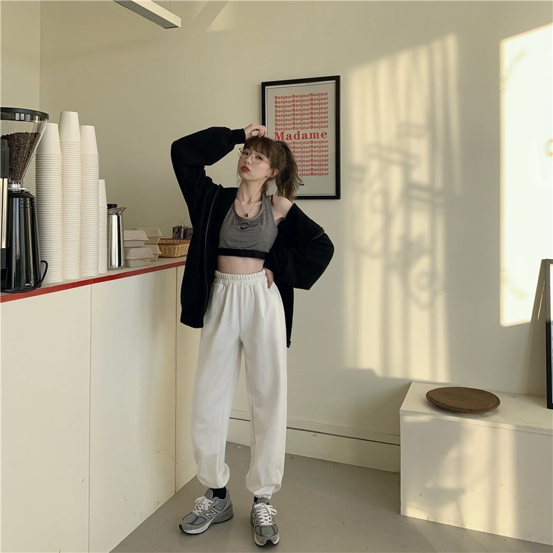 Xiaozhainv Quần dài eo cao chất co giãn thời trang Hàn Quốc