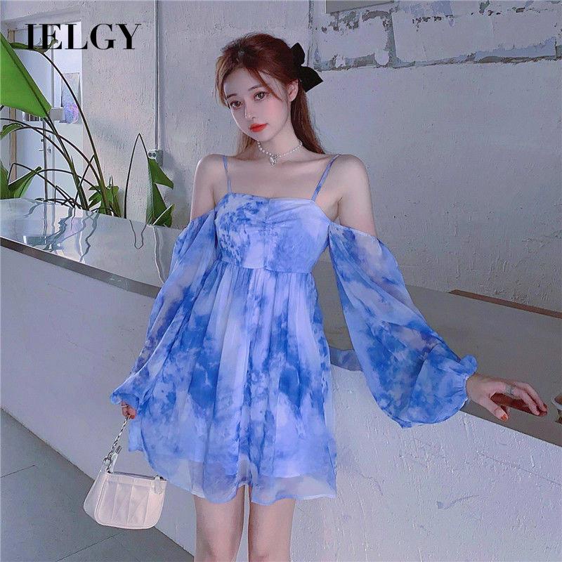 IELGY Đầm Tay Phồng Dài Màu Nhuộm Phong Cách Pháp Cổ Điển Mẫu Mới Thời Trang Mùa Hè Cho Nữ 2022