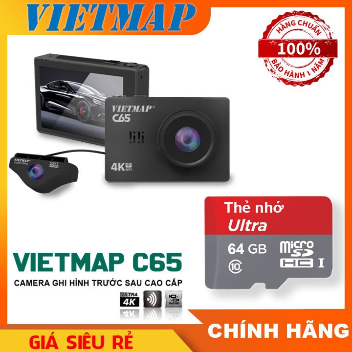 Camera Hành Trình Vietmap C65 Thẻ 64G Cảnh Báo Giao Thông Màn Hình Cảm Ứng Ghi Hình 4K