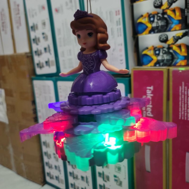 Lồng đèn trung thu búp bê elsa xoay váy màu tím xanh cực cute có nhạc đèn cho bé