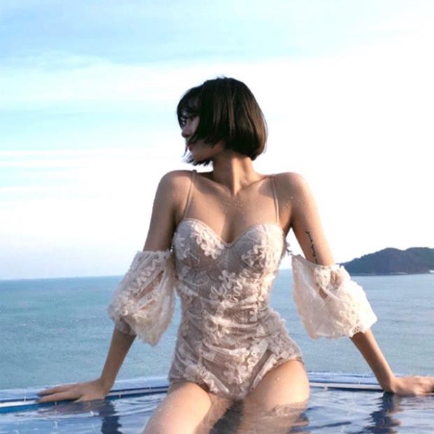 (Có sẵn, ảnh thật ) Bikini/ đồ bơi ren liền thân buộc dây lưng cao cấp hot công chúa Ai cập ་