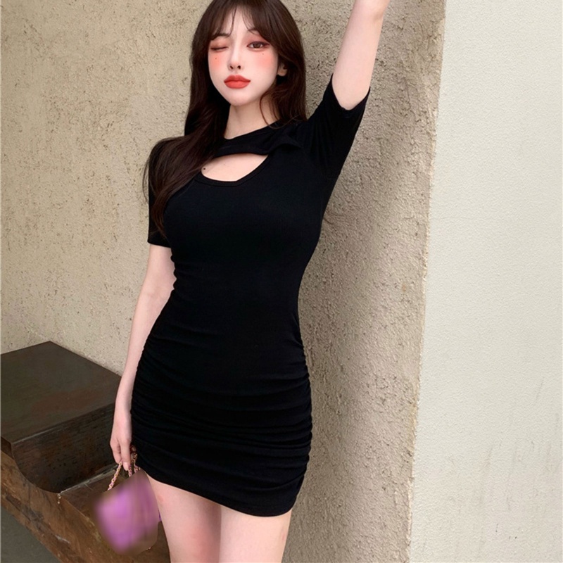 Đầm Mini Tay Ngắn Cổ Tròn Màu Sắc Đơn Giản Thời Trang Mùa Hè Quyến Rũ Cho Nữ