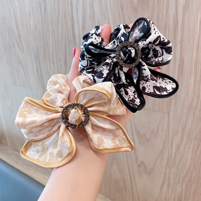 Dây Buộc Tóc Thắt Nơ Đính Đá Kim Cương Phong Cách Hàn Quốc Thanh Lịch Cho Nữ