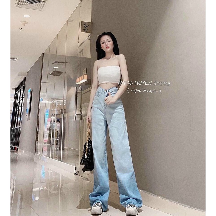Quần jeans nữ ống suông phai màu phong cách bụi bặm siêu hack dáng
