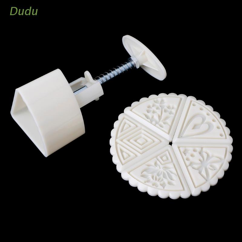 Bộ dụng cụ nhấn cắt làm bánh trung thu với 5 đầu cắt in hình quạt tạo họa tiết hoa DIY tiện lợi