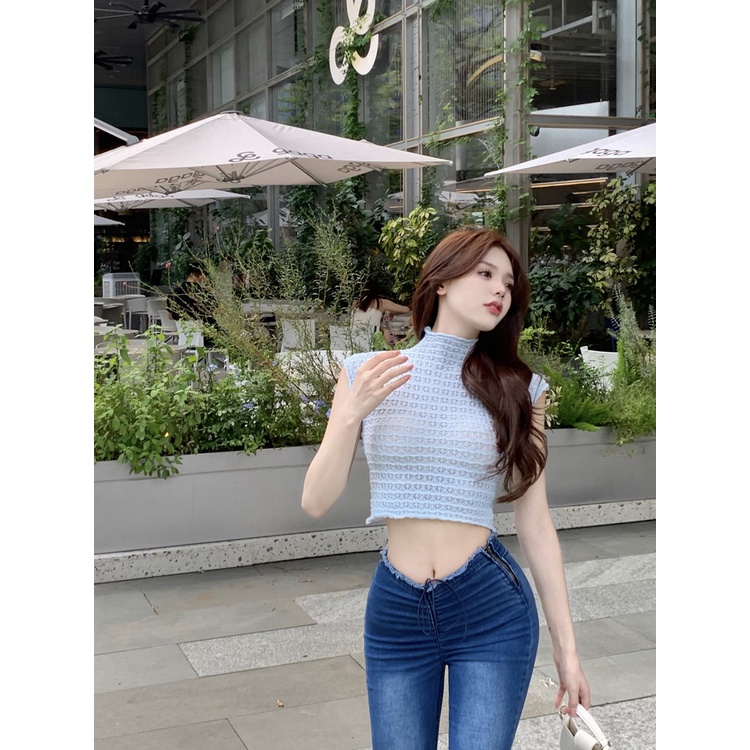 Áo Croptop Dệt Kim Sát Nách Thiết Kế Trẻ Trung Cho Nữ