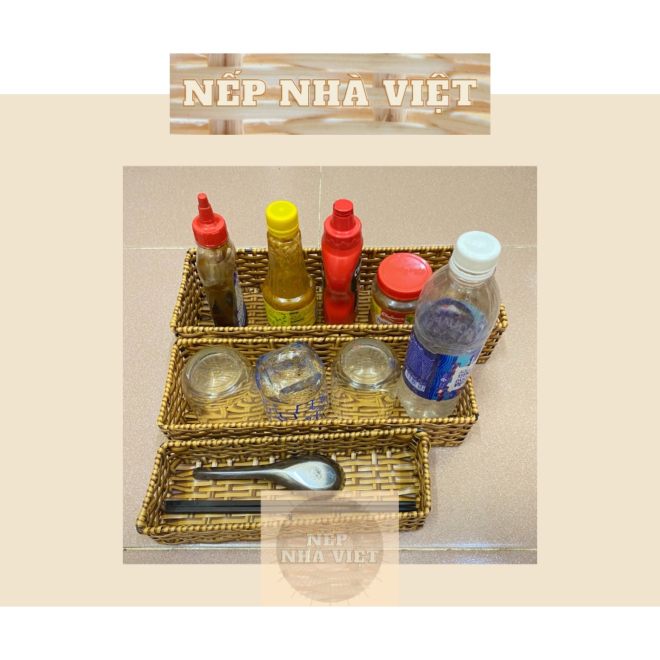 Khay Chữ Nhật Dài Đựng Hoa Quả, Đựng Đồ Decor, Mỹ Phẩm, Phụ Kiện Cá Nhân, Đồ Ăn Khô - Chất Liệu Dây Nhựa Đan Thủ Công