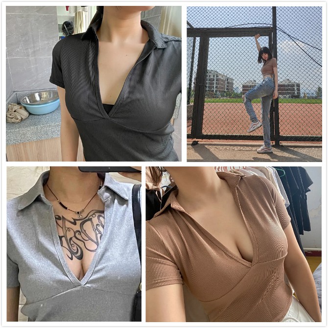 Áo lửng tay ngắn cổ chữ V thời trang mùa hè dành cho nữ | BigBuy360 - bigbuy360.vn