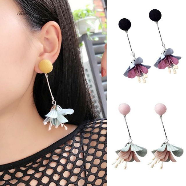 Bông tai hoa vải dáng dài