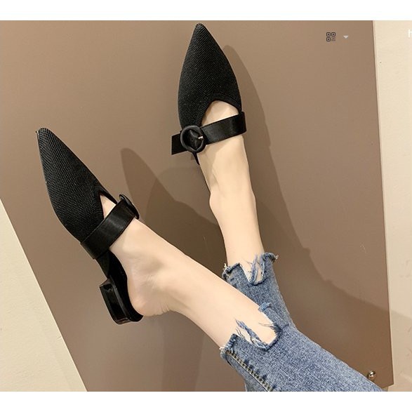 🌺Giày Mũi Nhọn A12 tag quai cài đen sành điệu/ 3 màu dễ phối đồ/ Đế Thô cao 2,5 Cm/ mẫu mới nhất năm 2019 Tốt Nhất