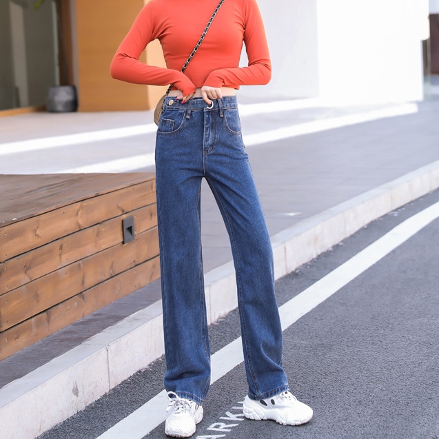 SUXI Quần Jean Lưng Cao Màu Sắc Đơn Giản Hợp Thời Trang