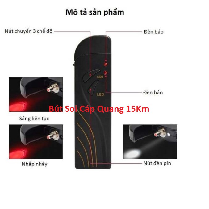 Bút Soi Cáp Quang 15Km + pin sạc SGV15