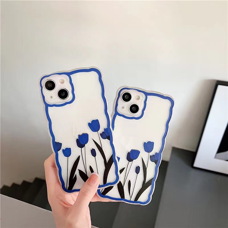 Ốp Điện Thoại Mềm Hình Hoa Tulip Xanh Dương Cho Iphone 11 12 13 Pro MAX X XR XS MAX 6 7 8 Plus