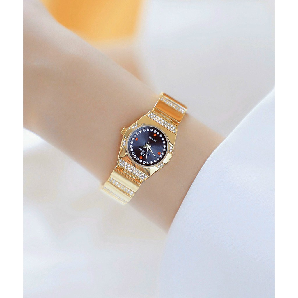 Đồng hồ nữ dây kim loại, đồng hồ đeo tay nữ chính hãng BEE SISTER đính đá cao cấp mặt tròn, thời trang Hàn Quốc giá rẻ