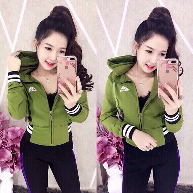 Áo khoác nữ da cá lửng croptop aaddd bo sọc | BigBuy360 - bigbuy360.vn