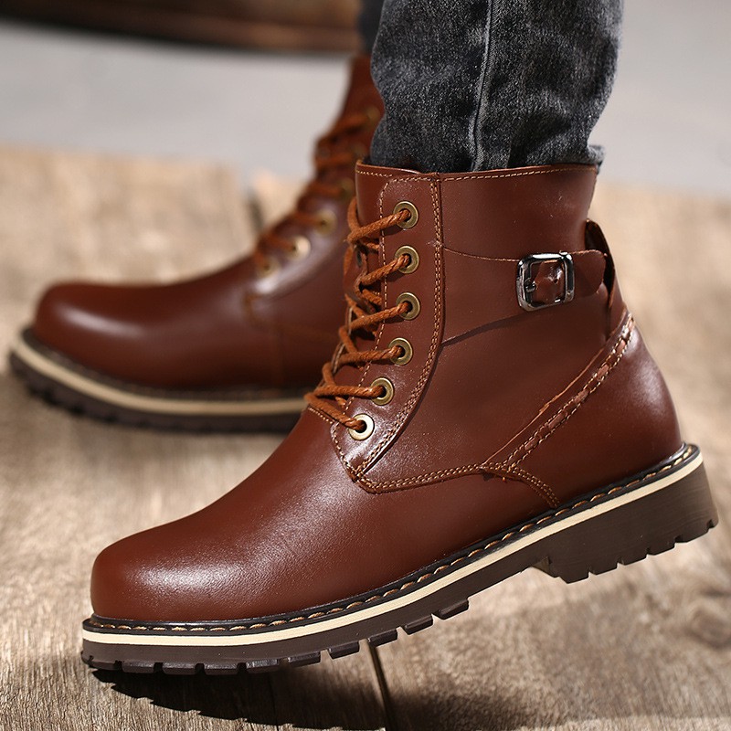 Boots combat Boots bông nam, da bò, lót bông, size lớn, thời trang, phù hợp cho mùa đông hàng xịn