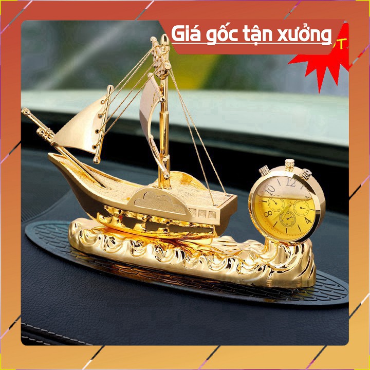 Mô hình thuyền buồm - thuận buồm xuôi gió - tích hợp đồng hồ và nước hoa cao cấp trang trí trên xe hơi, bàn GD