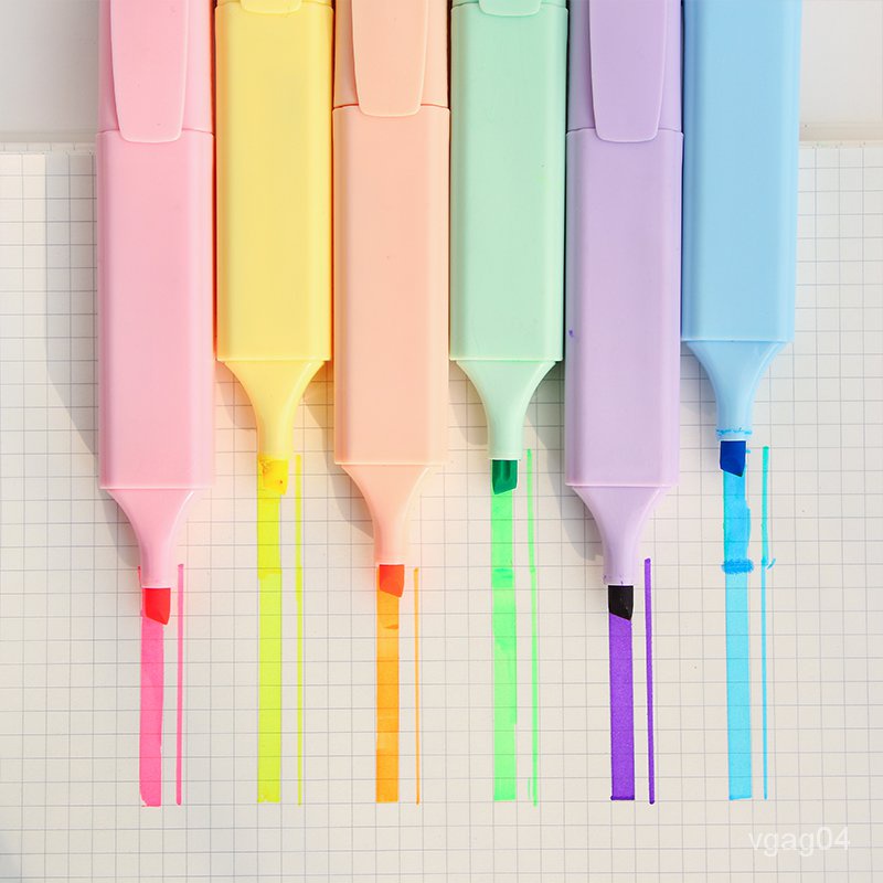 Highlighter Marks6Color Tasteless Male and Female Student Journal Pen Stationery Office Flat Head Rough Marking Marker Pen