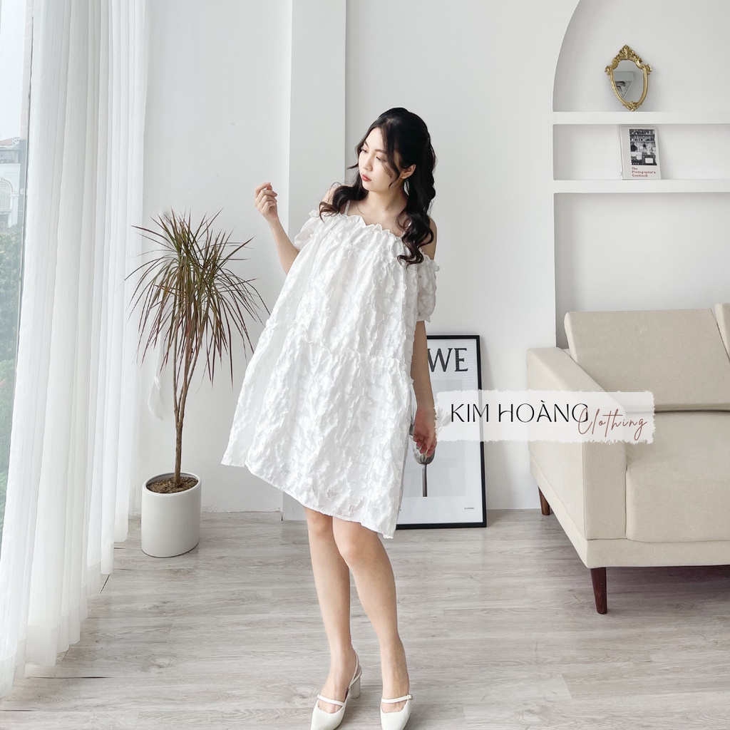 Váy babydoll hoạ tiết hoa dáng dài xoè thiết kế Kim Hoàng Clothing