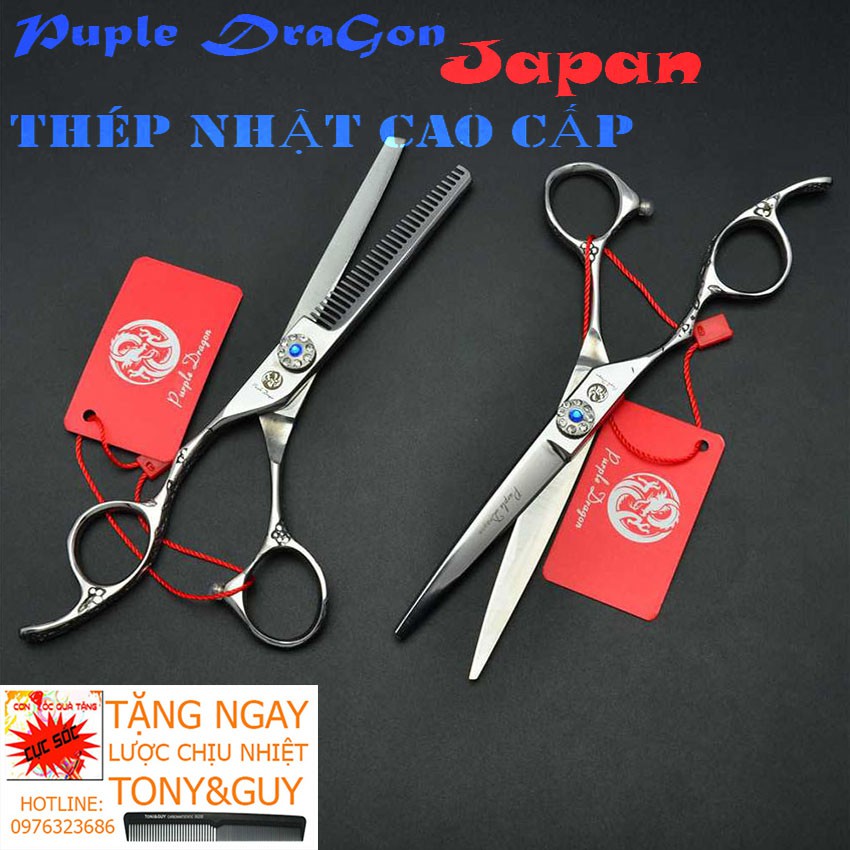 Kéo cắt tóc tay trái trạm Rồng thép Nhật sắc bén và bền bỉ (Mua bộ kéo Tặng bao da+2lược+lọ dầu+khóa+miếng da lau kéo)