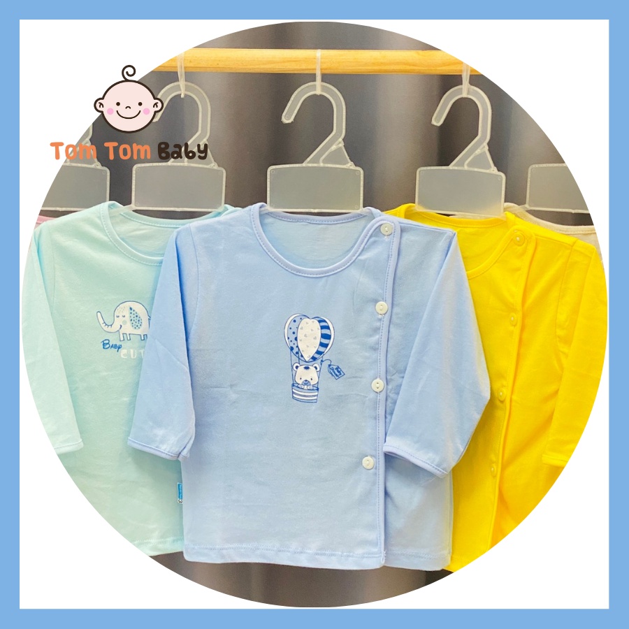 1 Áo sơ sinh Tay Dài Cotton Thái Hà Thịnh | Mẫu Tay Dài Cài Lệch Màu | Size 1-3 (ss-9kg)| Chất vải thun cotton mềm, mịn