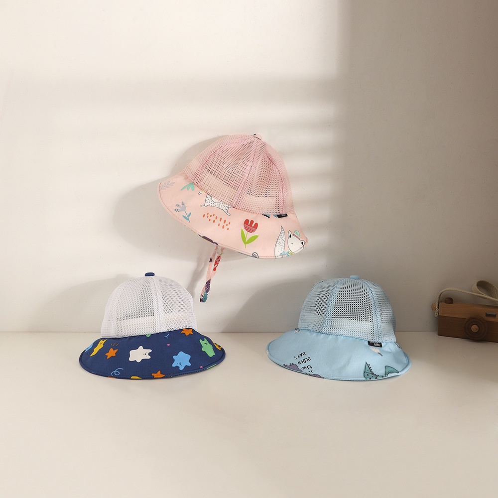 Mũ Lưỡi Trai Vành Rộng Phối Lưới Thoáng Khí In Họa Tiết Dễ Thương Cho Bé