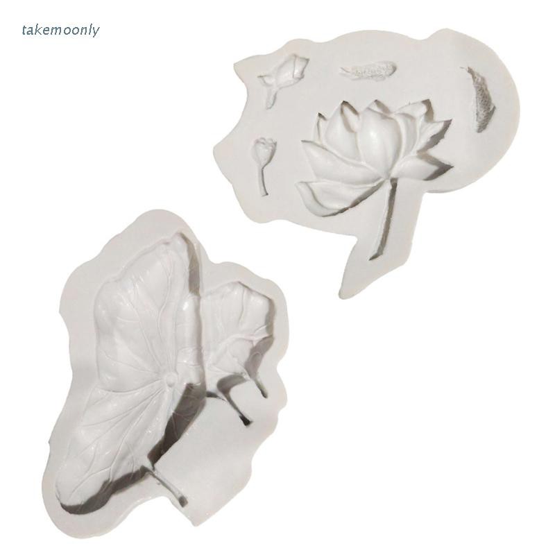Set 2 khuôn silicon làm bánh/ sô cô la tạo hình lá và hoa sen độc đáo
