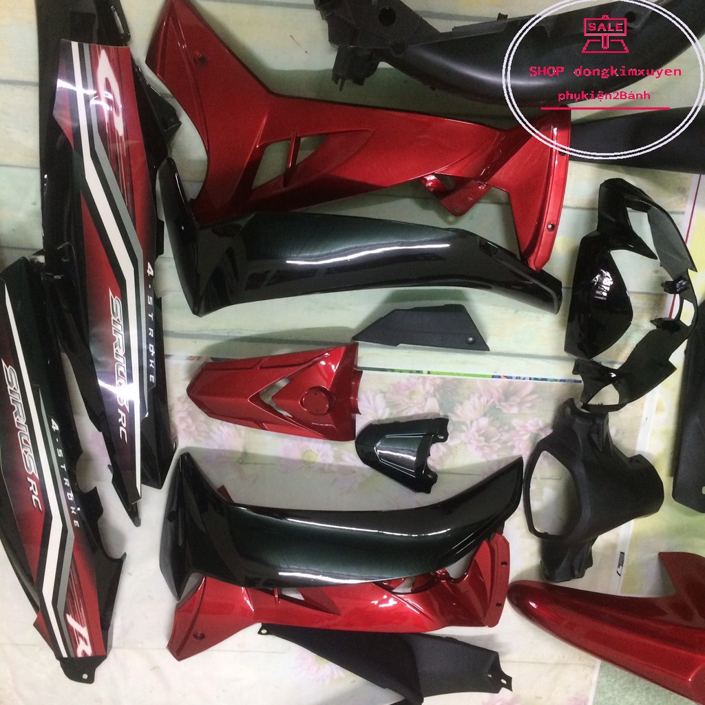 Full Dàn nhựa xe  máy SIRIUS RC màu ĐỎ ĐEN  nhựa ABSloại 1 +tặng kèm tem