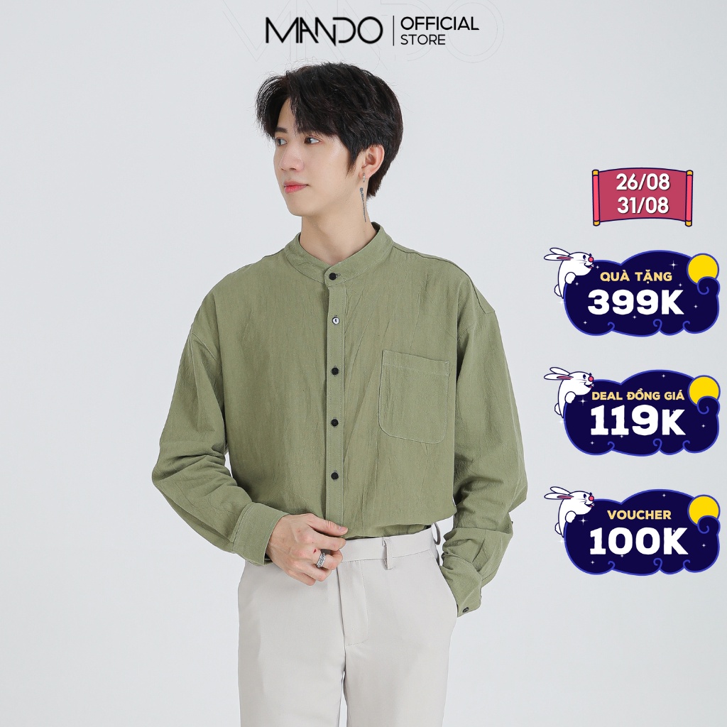 Áo Sơ Mi Cổ Tàu MANDO Chất Liệu Vải Đũi Mềm Mát, Thiết Kế Basic Màu Sắc Trung Tính Dễ Phối Đồ ACN01