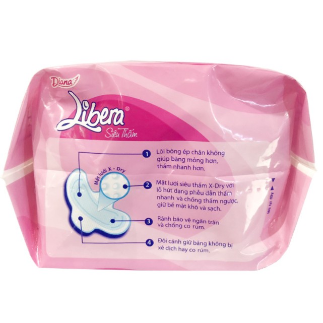Băng Vệ Sinh Diana Libera Siêu Thấm Maxi Có Cánh Gói 8 Miếng x 23cm (Dày)