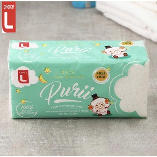 Khăn giấy rút đa năng purii choice l 100 tờ 20cm