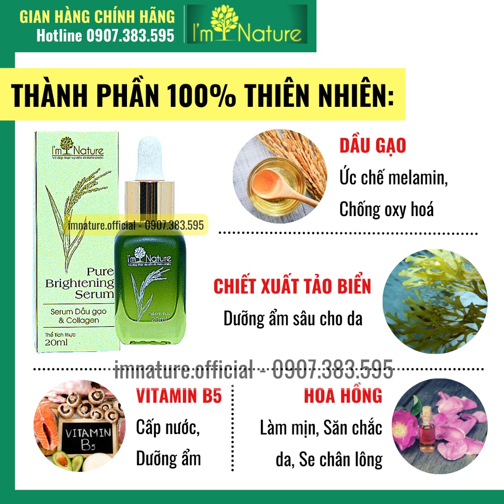 Serum Dưỡng Ẩm Trắng Da Chiết Xuất Dầu Gạo Tảo Biển I’m Nature 20ml