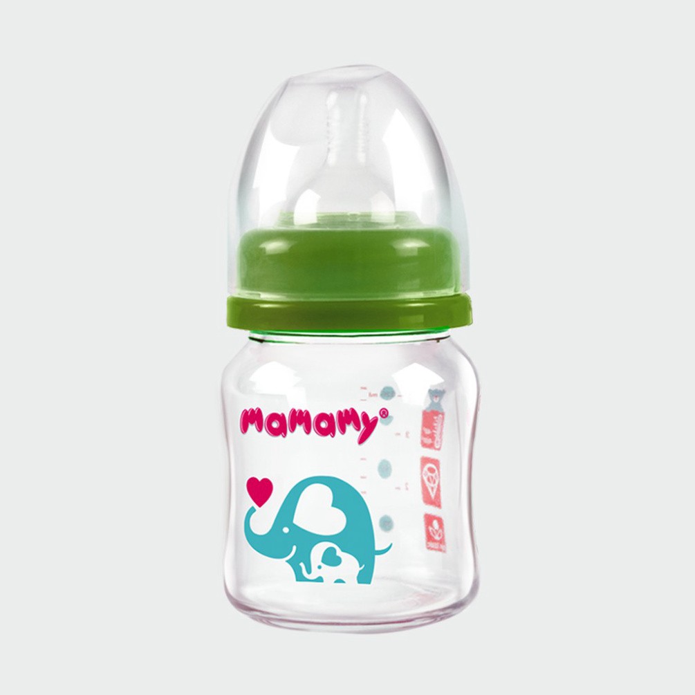 [BABY] Bình sữa thủy tinh cổ rộng chống sặc, chống đầy hơi cho bé Mamamy 120ml [MẪU MỚI]