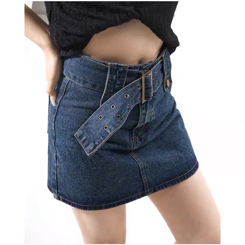 Chân váy jeans phối nịt