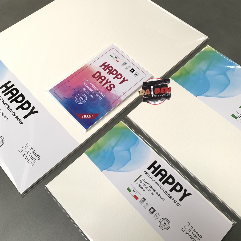 [DA ĐEN] Giấy Vẽ Màu Nước Happy 300gsm A3 10 Tờ