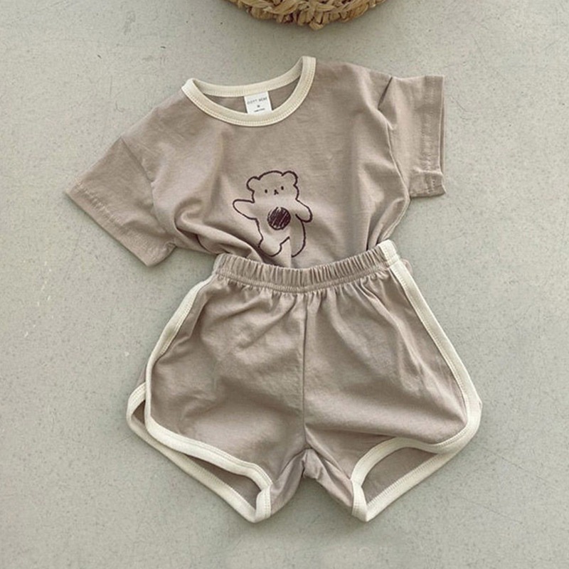 Bộ Quần Áo Cotton Ngắn Tay Họa Tiết Hoạt Hình Phong Cách Hàn Quốc Cho Bé