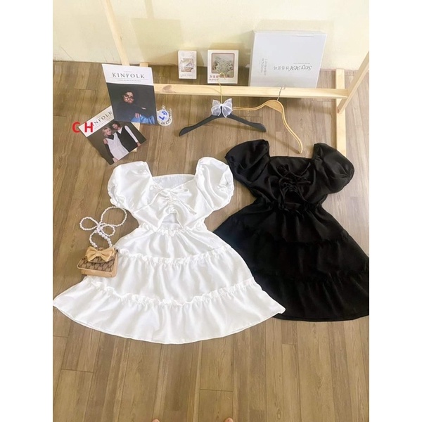 Váy cổ vuông dây rút ngực COV588