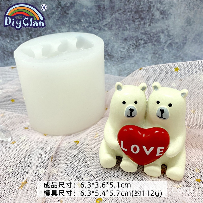 Khuôn Silicone Làm Bánh Hình Cặp Đôi Gấu Bắc Cực Hoạt Hình DIY