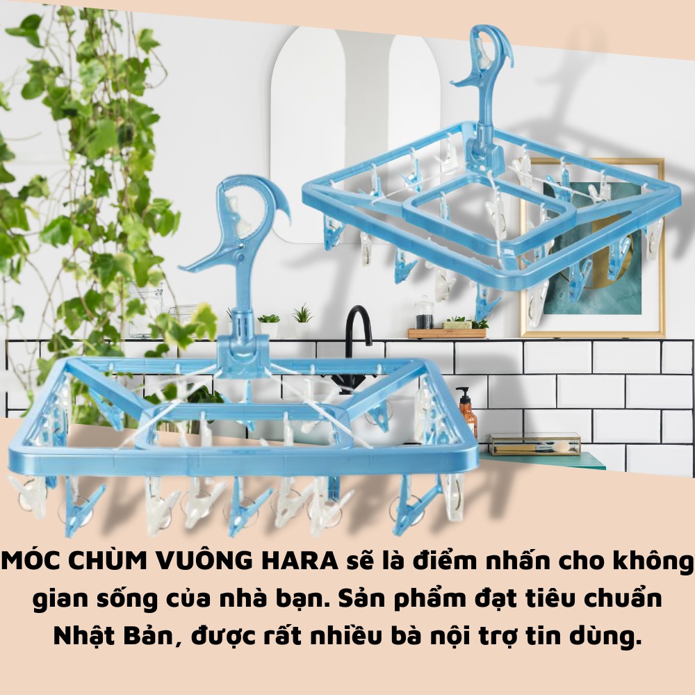 Móc áo vuông -móc chùm vuông Hara Chính Hãng Inochi phơi đồ quần lót áo lót tất vớ