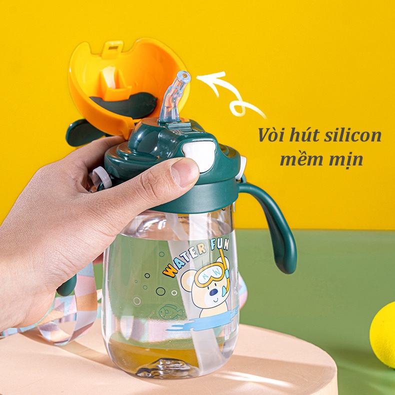 Bình Uống Nước Cho Bé Đi Học Có Dây Đeo Giá Rẻ Bình Tập Uống Nước Cho Bé Có Ống Hút Bn16