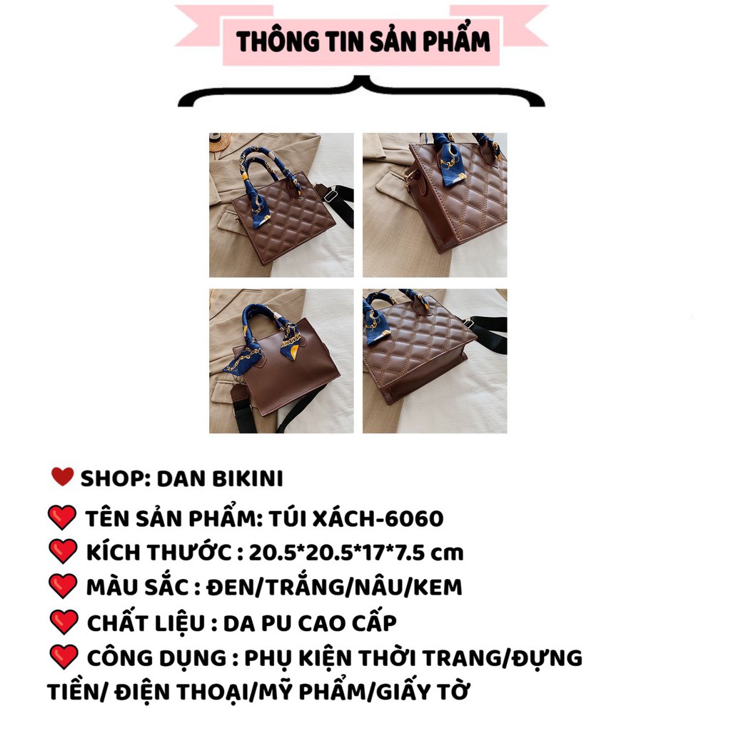 Túi Xách Nữ ❤️FREESHIP❤️Túi Xách Da Đẹp Cao Cấp mềm mại phối quấn khăn kèm dây đeo chéo trẻ trung năng động mã 6060