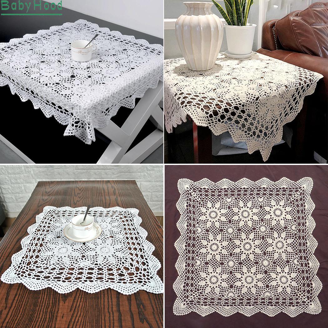 Khăn Trải Bàn Vải Cotton Đan Móc Hình Vuông 40 / 60cm Trang Trí Bàn Ăn Phong Cách Vintage