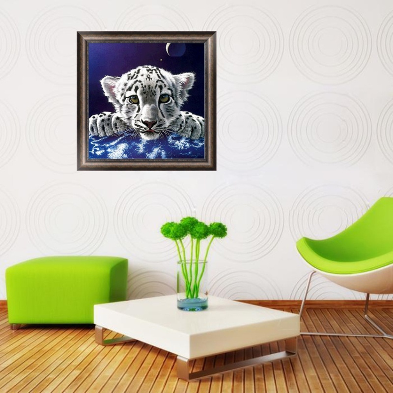 Tranh Thêu Chữ Thập Đính Đá Kim Cương 5D Hình Vẽ Hổ