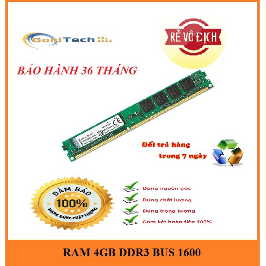 Ram PC Kingston  4GB DDR3 1600MHz bảo hành 36 tháng