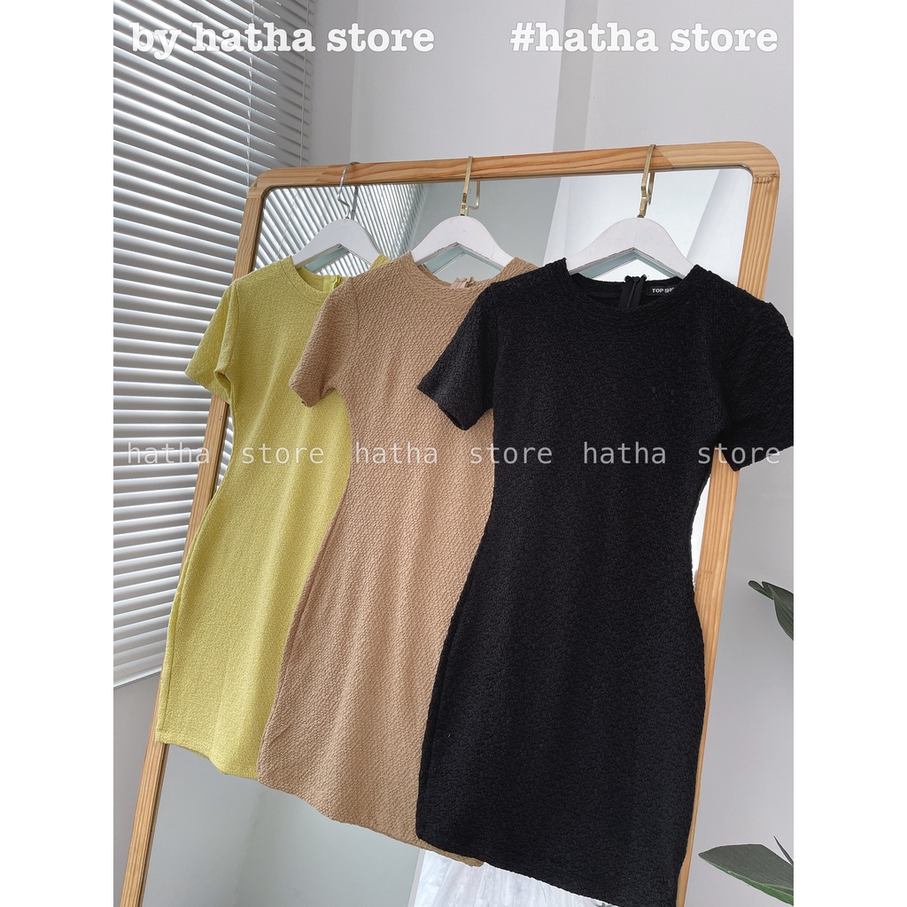 ĐẦM BODY THUN NHĂN CỔ TRÒN TAY NGẮN KÈM ẢNH THẬT